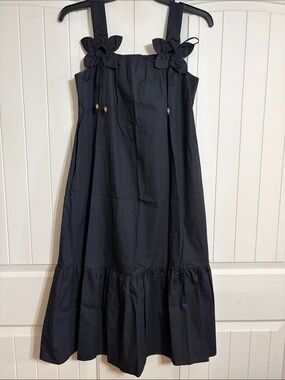 Oddi Los Angeles Black Floral-Shoulder Sundress Midi Size S